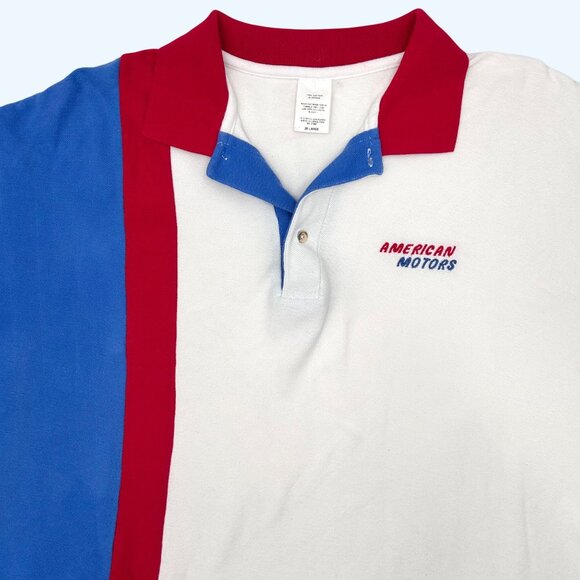 VINTAGE AMERICAN MOTORS DEALER POLO SHIRT RED WHITE & BLUE SHORT SLEEVE 2XL - Picture 2 of 5